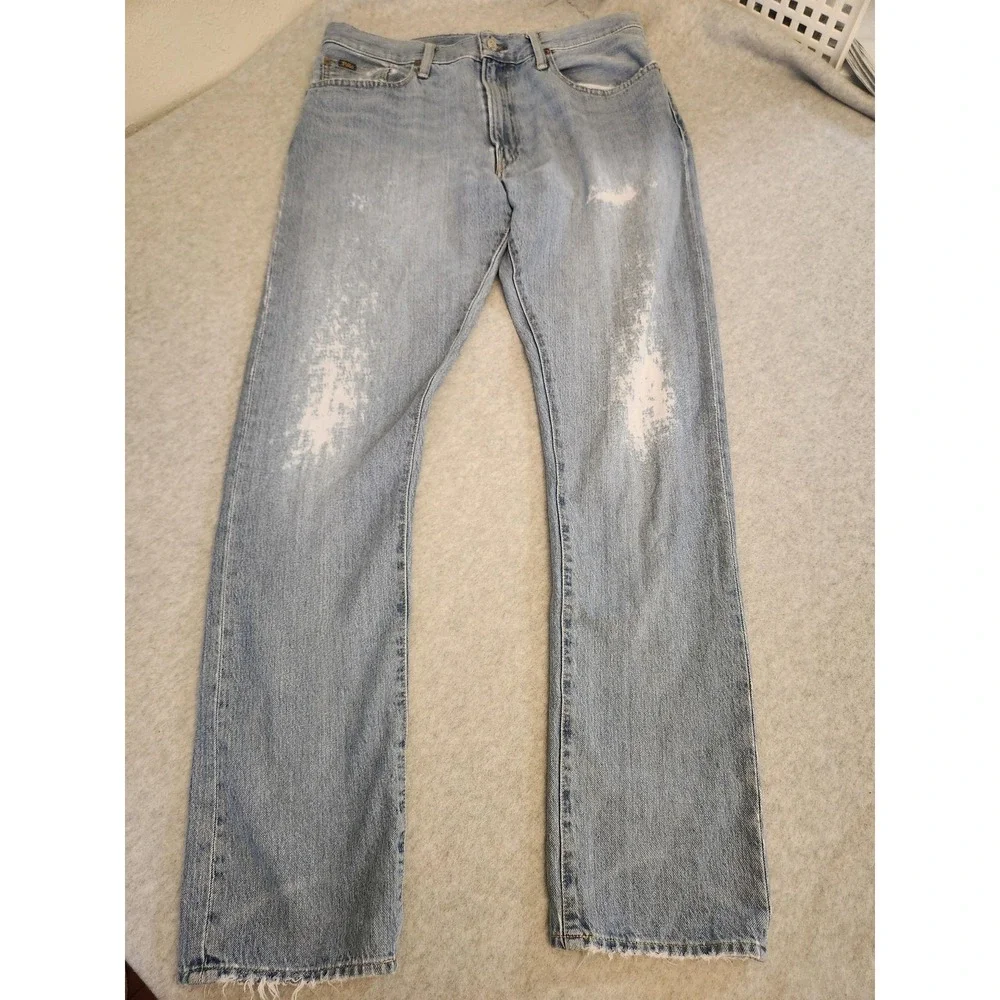 Polo Ralph Lauren Jeans Mens 36x34‎ Light Wash Sullivan Slim Distressed Raw Vtg